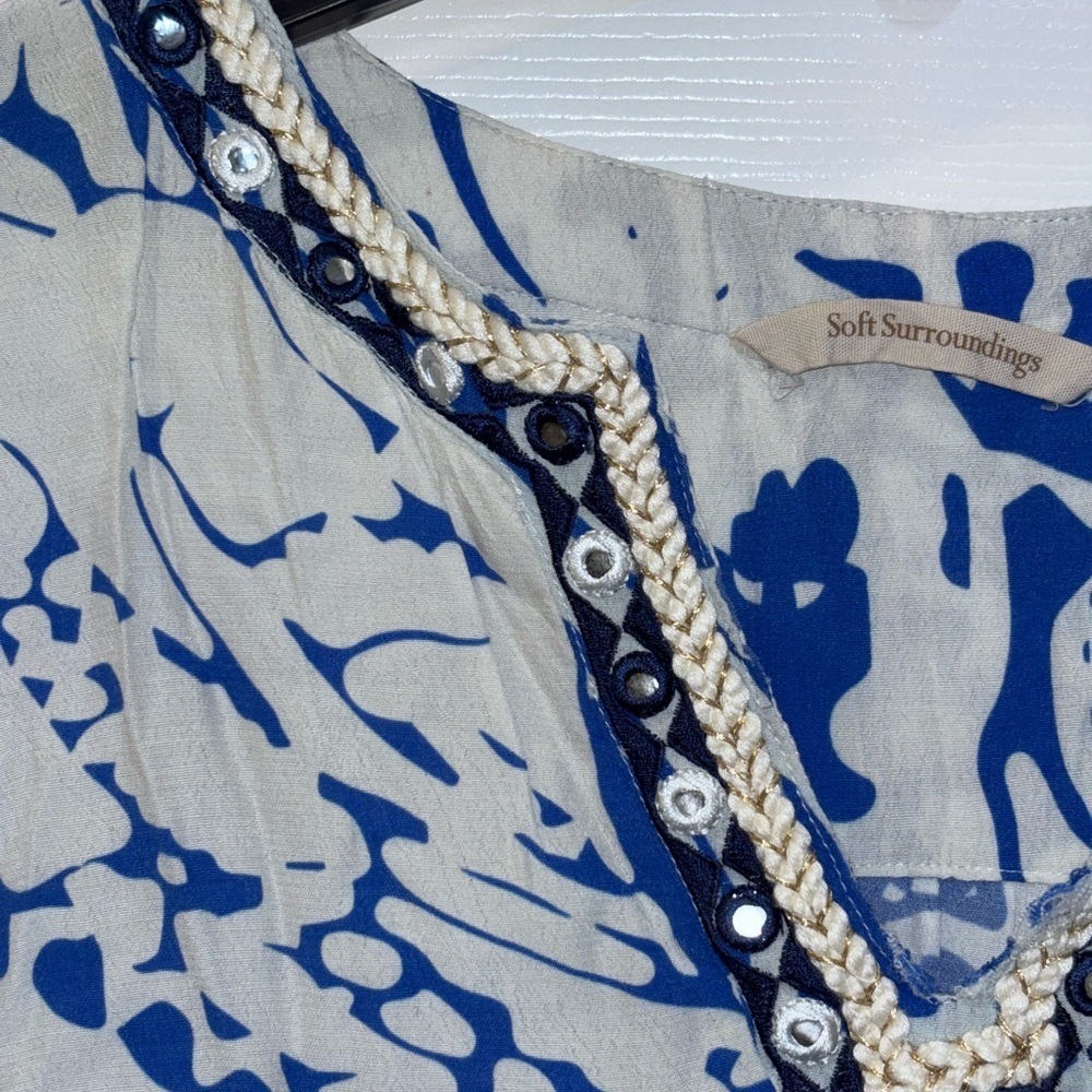 Soft Surroundings Creacendo Kaftan Mandi Dress in blue and white. Sz L - Picture 8 of 13